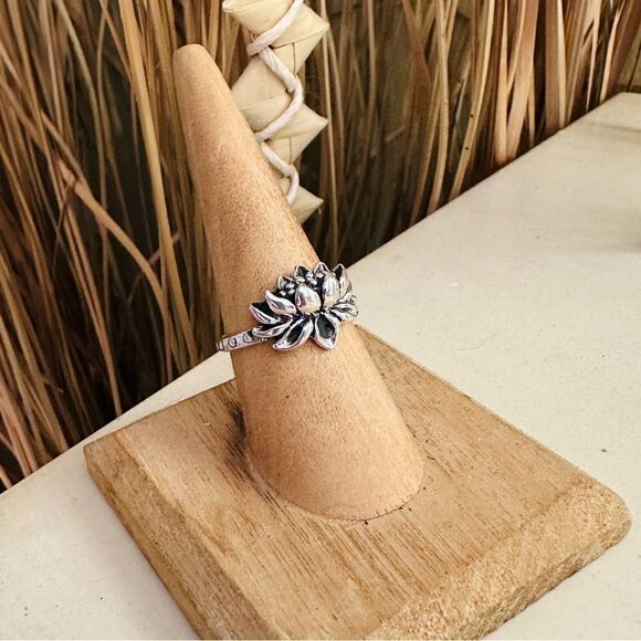 Blooming Lotus Flower Sterling Silver Ring - Picture 3 of 7